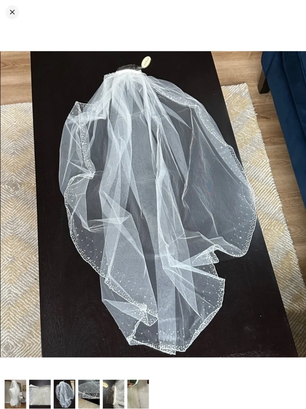 Off white waist Tulle Bridal Veil with Comb and sparkle beading.